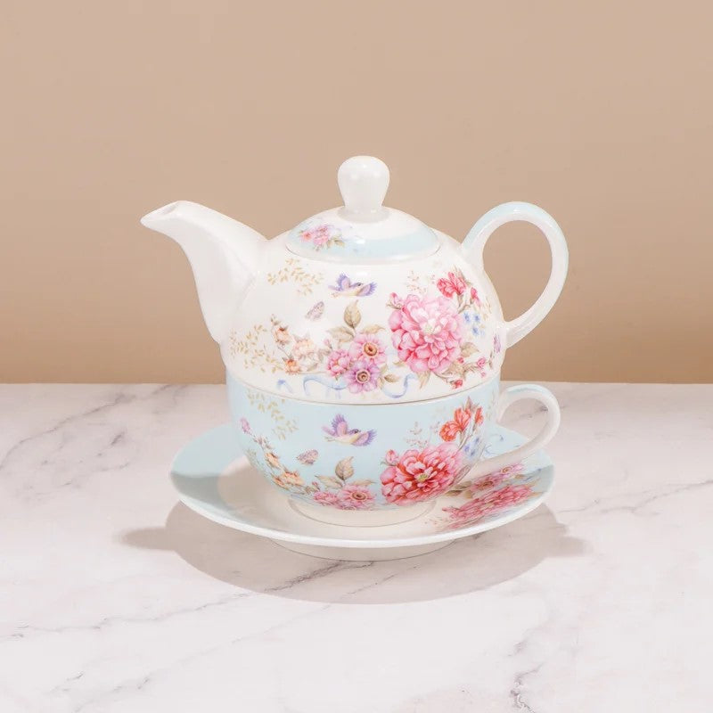 Butterfly Tea Pot warmer with 4 Cups and Teaspoons