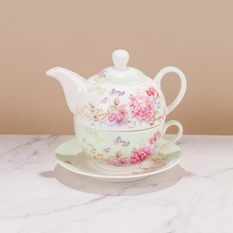 Personal Teapot With Cup and Saucer
